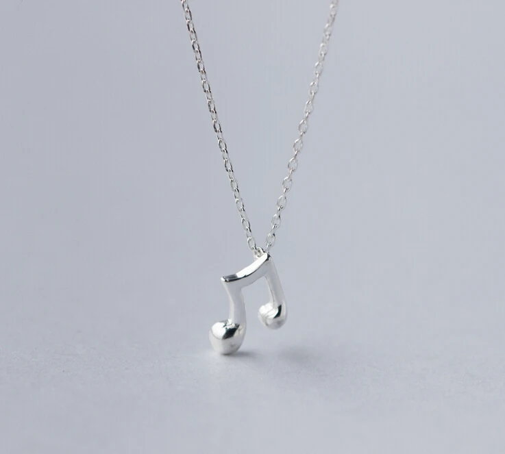 925 Solid Sterling Silver Lovely Tiny Musical Note Pendant 16" Chain