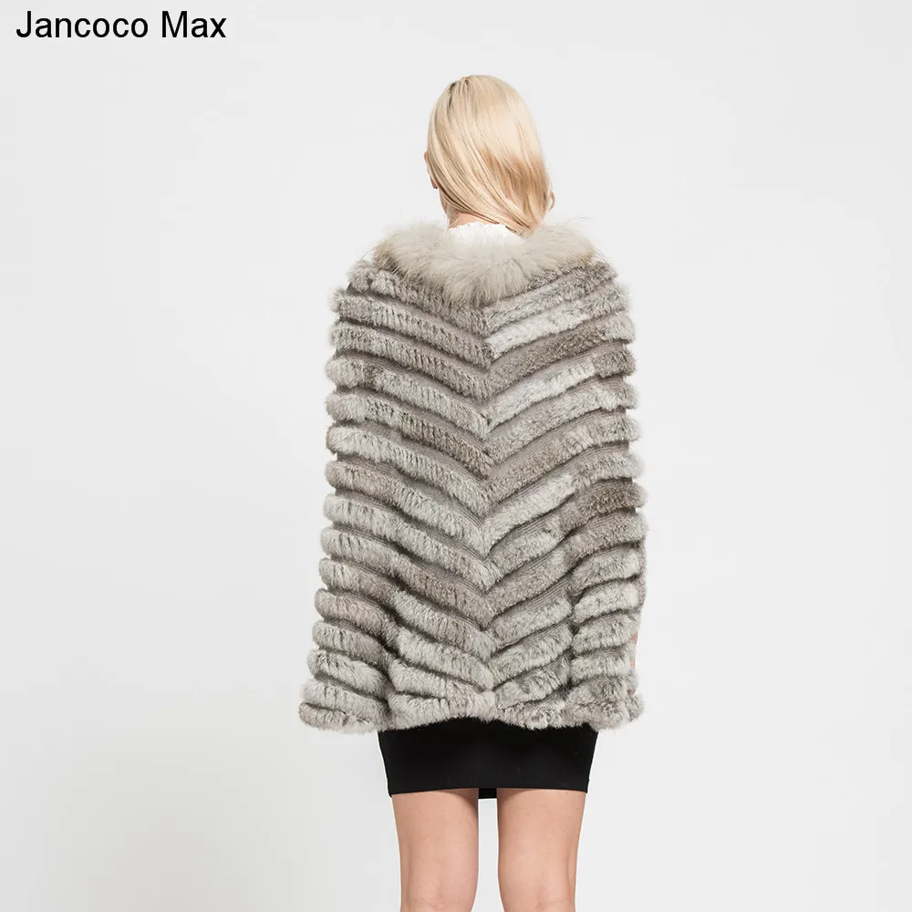 Jancoco Max+ Новинка, пончо с натуральным кроличьим мехом, зимняя модная Стильная накидка, Женская шаль для вечеринки S7112