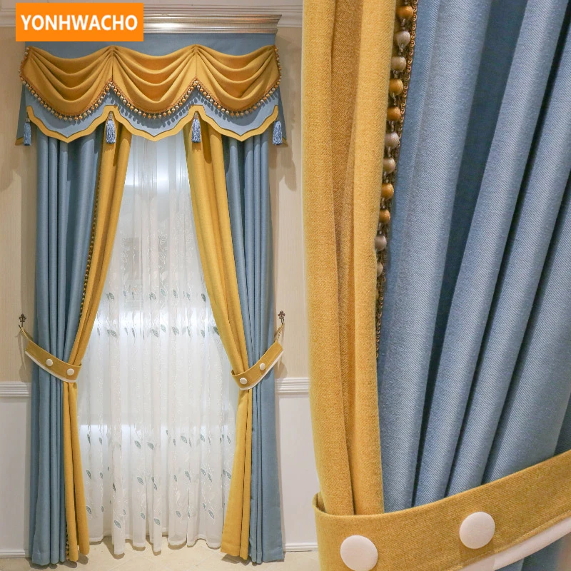 

Custom curtains Modern minimalist living room European Chevron full shade cloth blackout curtain tulle valance drape N734