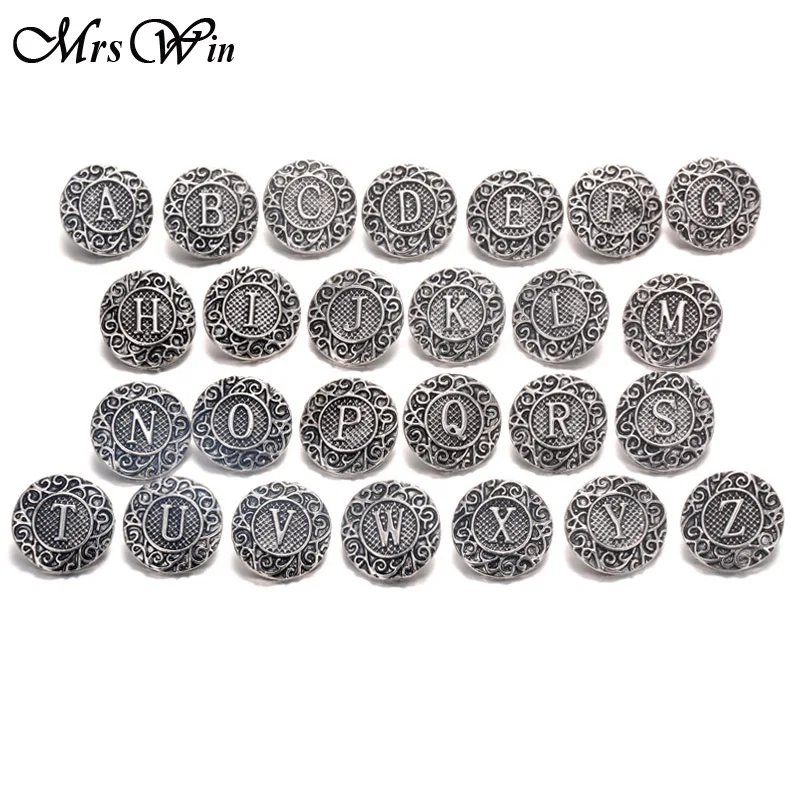 

5pcs/lot Snap Button Jewelry Initial A-Z Alphabet Letter 18mm Round Metal Button Snap Fit Snaps Button Bracelet Necklace