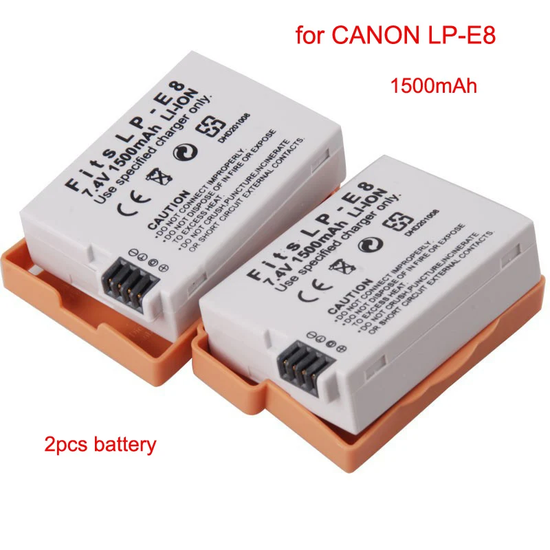 2PCS For Canon 600d Battery Lp E8 Lp E8 7.2v Rechargeable Battery Li