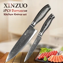 2 stücke küchenmesser set hohe qualität VG10 chef utility messer 73 schichten Japanischen Damaskus küchenmesser holzgriff kostenloser verschiffen