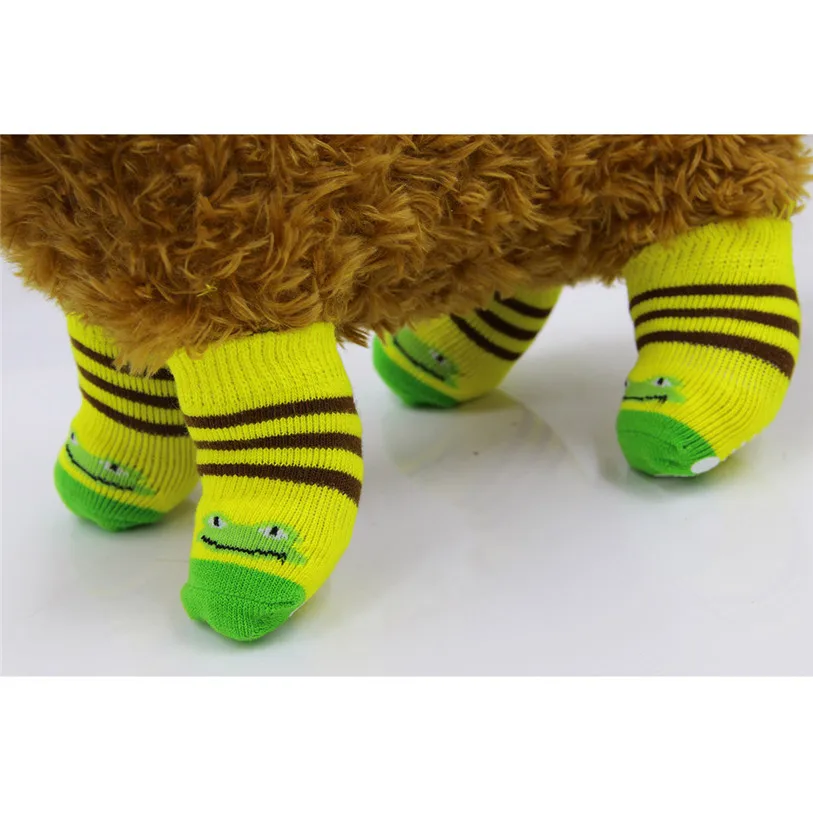 Puppy Dogs Pet Anti Slip Skid Bottom Sock 4PcsSet Small Medium Pets Booties Print Knits Socks for Dogs Pet Decorations 40JA4 (2)
