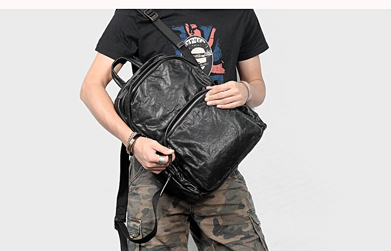 Мужской рюкзак из натуральной кожи, мужская сумка на плечо из растительного дубления, Большая вместительная школьная сумка, ретро черный кожаный рюкзак