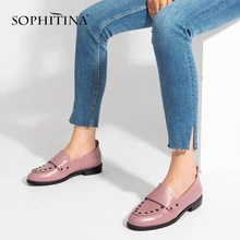 SOPHITINA/Модные женские лоферы из натуральной кожи; Повседневные слипоны с круглым носком; сезон весна-осень; женские лоферы с металлическим украшением; P9