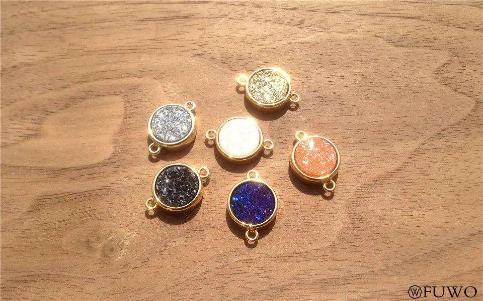 Titanium Rainbow Druzy Connector Double Bails 10