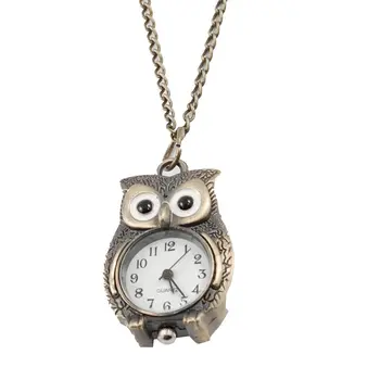 

YCYS-New Beautiful Bronze Tone Night Owl Pendant Quartz Necklace Watch For Lady