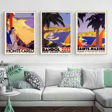 Póster de viaje Vintage para surf en la playa bandol cote d'azur, pinturas clásicas en lienzo, pósteres de pared, pegatinas para decoración del hogar, regalo