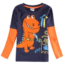 Boy Long Sleeve T-Shirt Cotton Print Dinosaur Figure Cartoon Boy Child Wearing Round Neck Long Sleeve Top T-Shirt A6501 cartoon tattoo man print round neck long sleeve t shirt