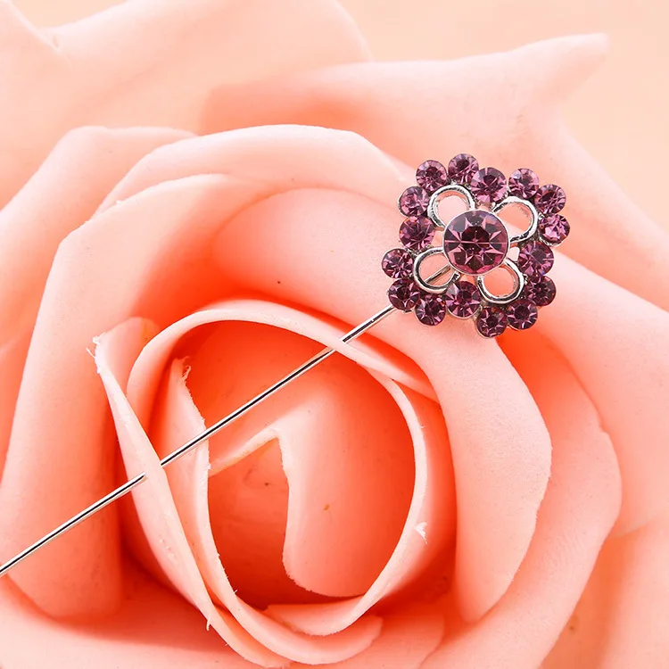 

24pcs/lot women flower crystal muslim scarf pin hijab clips accessories elegant floral scarf stick bouquet pin mixed color