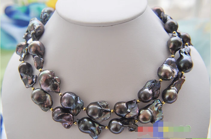 

shipping p3519 32" 28mm BLACK BAROQUE KESHI REBORN PEARL NECKLACE