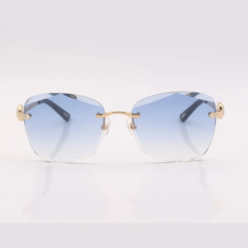 

Square Rimless clear blue gradient lens sunglasses women with crystal. gafas de sol mujer