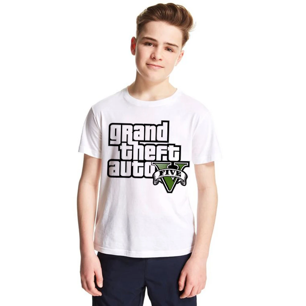 

grand theft auto five logo print kids boys girls summer style casual tops t-shirt for child toddler teens 3-10 yrs unisex tshirt