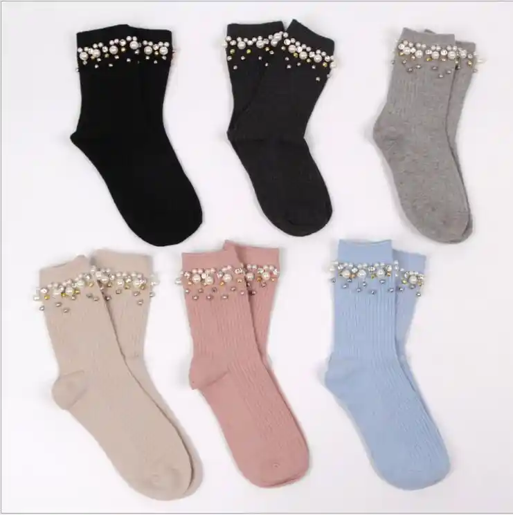 New Fall Winter New Women S Socks High Quality Original Design Handmade Double Rows Pearl Beaded Wool Cotton Long Sock For Women Women Socks Socks For Womendesigner Socks Aliexpress