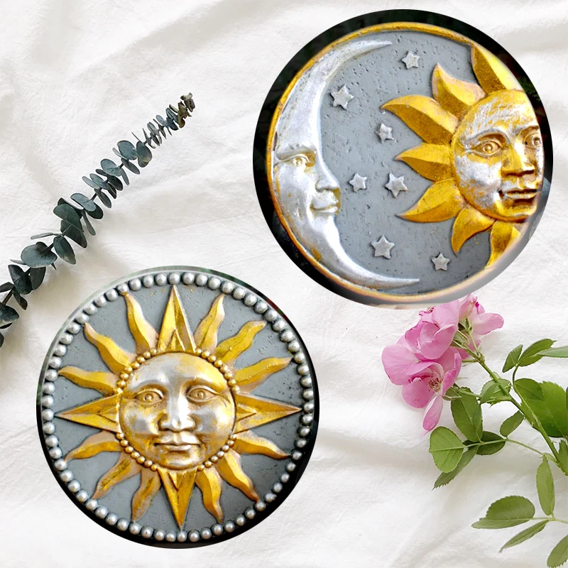 

Silicone Mould Cement Concrete Plate Moon Sun God Tray Mold Cement Holder Mould Courtyard Tray Garden Decoration 17CM PRZY