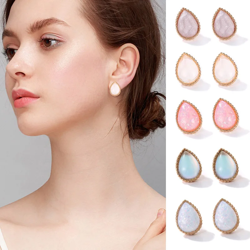 

1 Pair Drop Shaped Resin Ear Stud Earrings Crystal Inlaid Earrings CX17