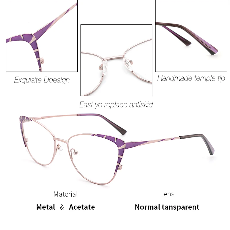 Металлические оправы женские фиолетовые модные очки кошачий глаз оправы для женщин новая модель# TF2199C3