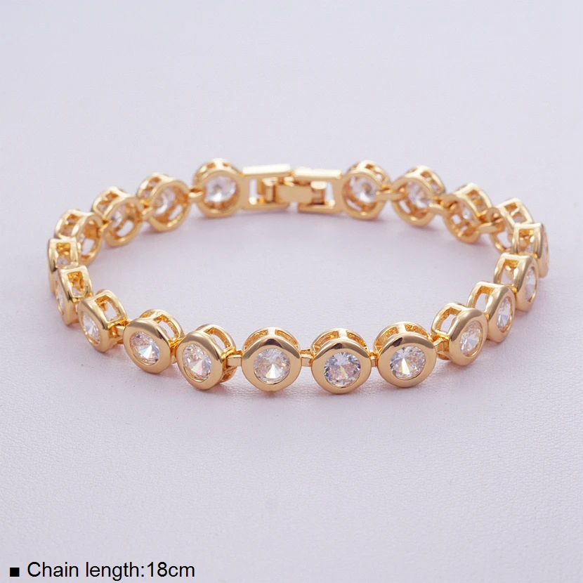 Round Copper Gold Sparkling Zircons Chain Bracelet Women Link Tennis Bracelet Fashion Jewelry Gift Dropshipping