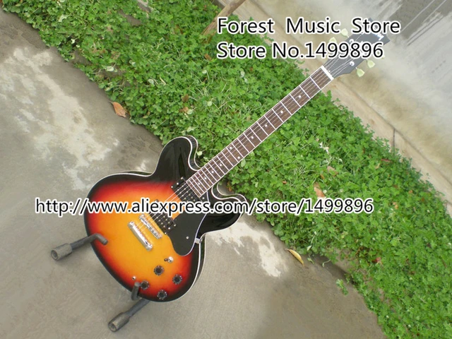 Cheap Custom Shop Vintage Sunburst Hollow Double Cut Body ES Electric Guitarra Left Handed Custom Available
