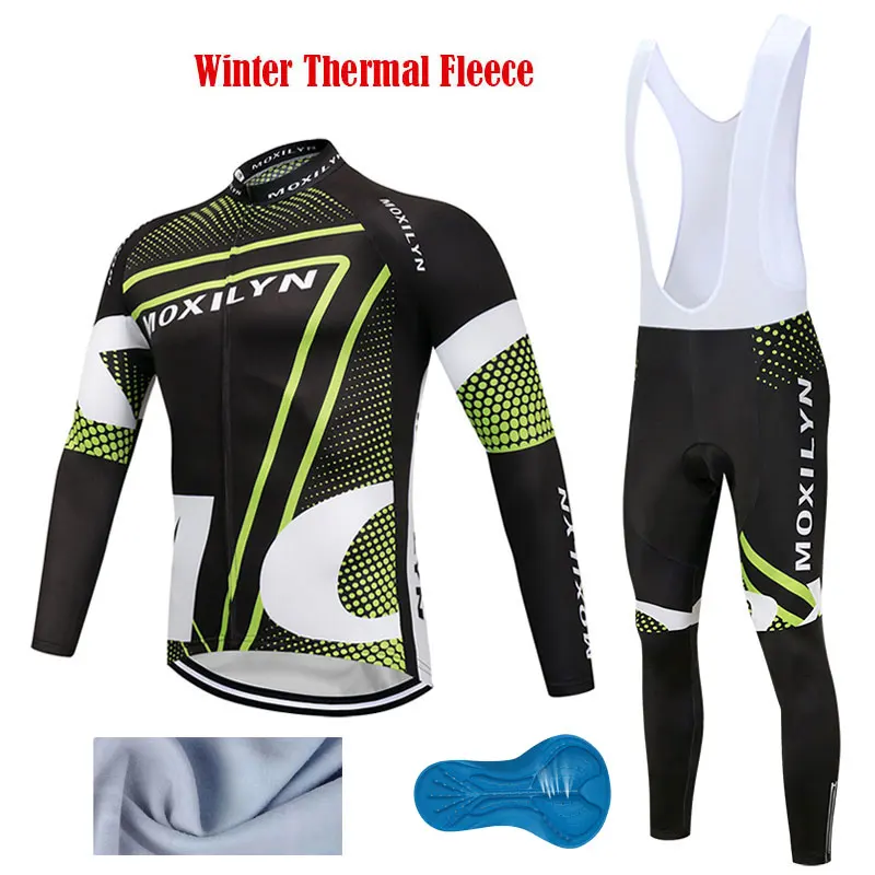 Moxilyn зимний термальный флисовый комплект для велоспорта Ropa Ciclismo Invierno Hombre Roupa Ciclismo велосипедная одежда зеленый костюм - Цвет: 2