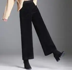 Осенне-зимние модные женские широкие брюки с высокой талией, черные вельветовые брюки, Осенние повседневные свободные женские брюки до щиколотки 4xl - Цвет: black