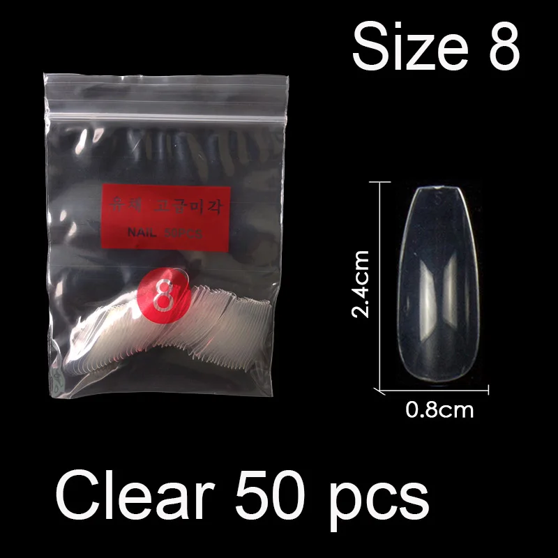 50 штук в упаковке определенного размера балерина гроб полное покрытие накладные ногти из акрила накладные ногти маникюр Размер 0 1 2 3 4 5 6 - Цвет: Clear Size 8