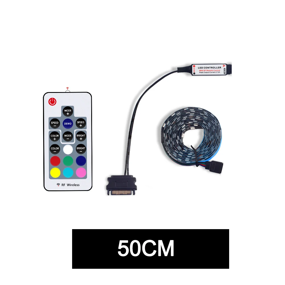 Sata Светодиодные ленты RGB SMD 5050 60 светодиодный s/m 50/100/150/200 см с радиочастотным пультом дистанционного управления для ПК чехол IP20 12V светодиодный гибкие полосы светильник - Испускаемый цвет: 50cm
