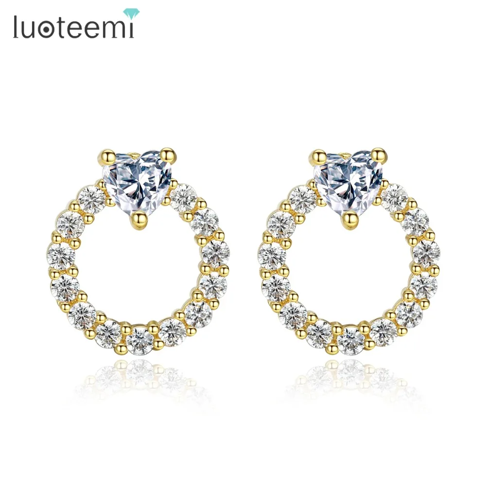 

LUOTEEMI Small Round Stud Earrings for Women Wedding Party Shiny Two Colors AAA+ CZ Stone Female Jewelry Kolczyki Christmas Gift