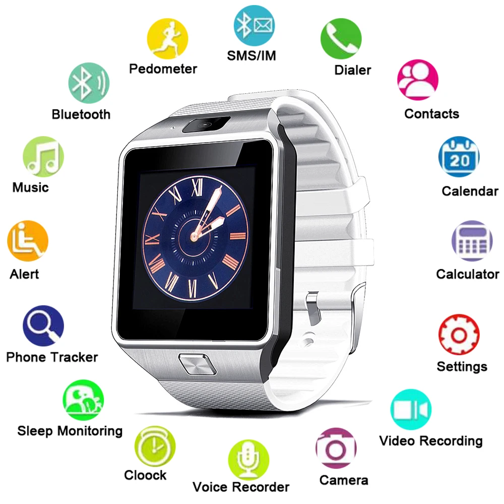 

Smart Watch Clock With Sim Card Slot Push Message Bluetooth Connectivity Android Phone Better Than DZ09 Smartwatch Men Watch