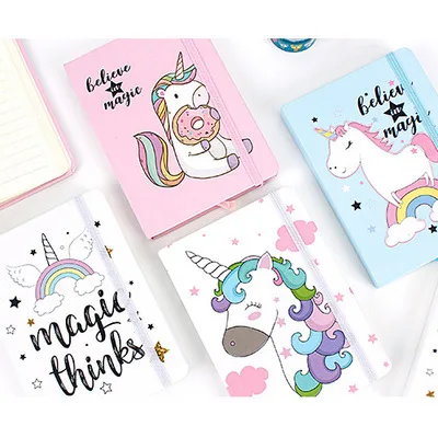 

2019 New 1PC Cartoon Unicorn A7 Hard Cover Kawaii Planner Pupils Notepad Notebook Office Stationery Cute Line Inner Page