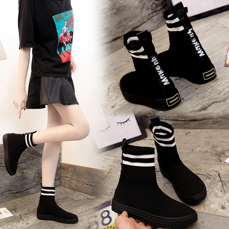 

2018 Autumn Winter Women Boots Fashion Casual Ladies shoes boots elastic socks boots female students sports and leisure Martin b