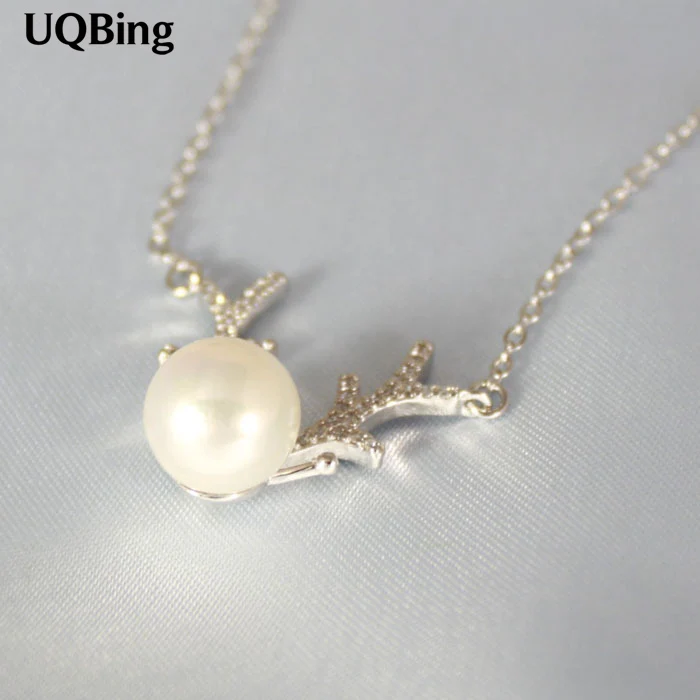 

Drop Shipping 925 Sterling Silver Necklaces Antlers Crystal Pearl Pendants&Necklaces Jewelry Collar Colar de Plata