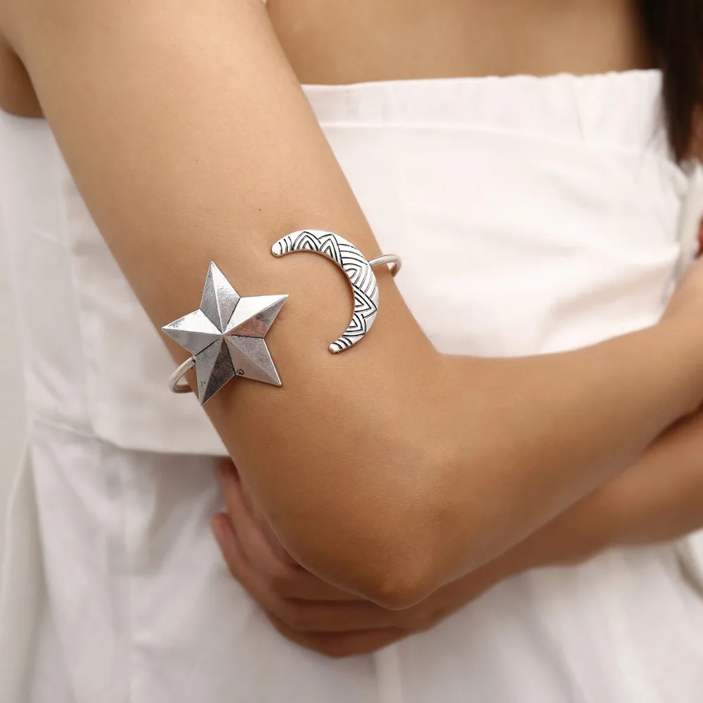 

JShine Vintage Gold Silver Color Upper Arm Bangles Woman Bracelets Bangles Star and Moon Cuff Bangles 2018 Indian Ladies Bangles