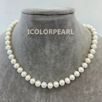 

WEICOLOR High quality High Luster 8.5-9.5mm Semiround White Natural Freshwater Pearl Necklace,Free Shipping!