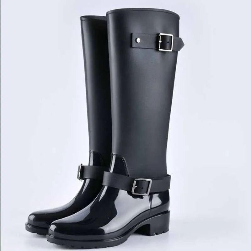 Cena Punk Style Zipper wysokie buty damskie Pure Color kalosze Outdoor gumowe buty do wody dla kobiet 36 41 Plus rozmiar
