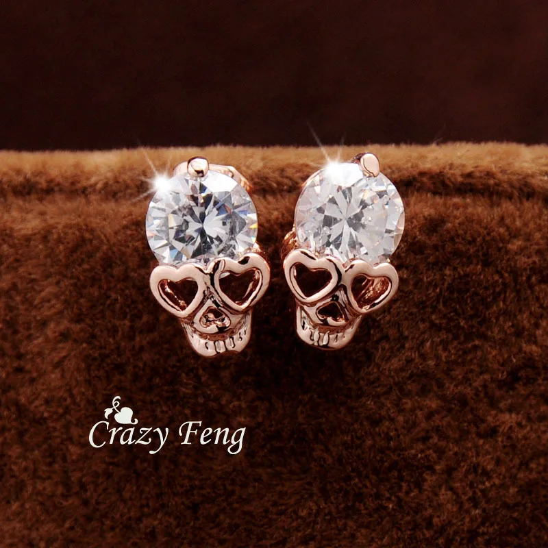 

Free shipping Fashion New Women's Gold-color CZ Skull Pierced Stud Earrings Jewelry Gifts