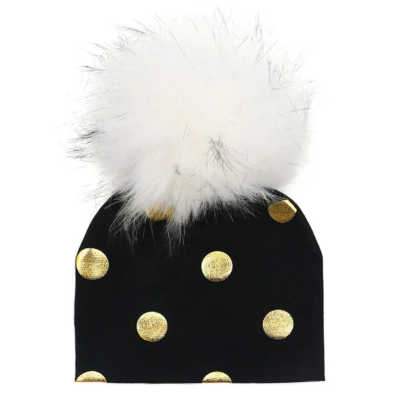 GZHilovingL Brand Newborn Kids Baby Boys Girls Warm Winter Spotted Cotton Beanie Fur Pom Pom Bobble Hat Cap Winter Warm Hat