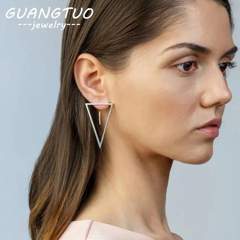 

Simple Geometric Hollow Triangle Bar Back Hanging Stud Earrings Fashion Jewelry Trendy Ear Stud Women's Earrings Gift EB129