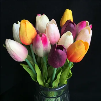 

30P Fake Single Stem Tulip 13.39" Length Simulation Real Touch PU mini Tulips for DIY Wedding Bridal Bouquet Artificial Flowers