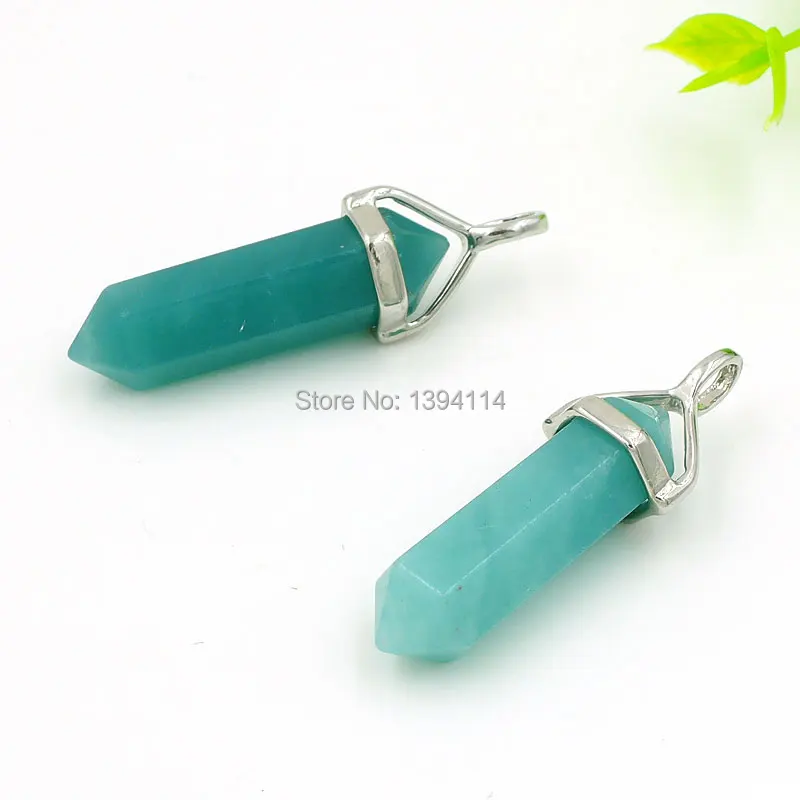 

Natural Amazonite Hexagonal Pillar Point Of Gluing Copper Cap Pendants Of Cladding Silver Or Gold Approx 40*10 mm