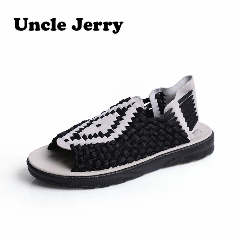 UncleJerry/летние мужские сандалии; женская дышащая обувь для мальчиков и девочек; тканые мужские пляжные сандалии без застежки