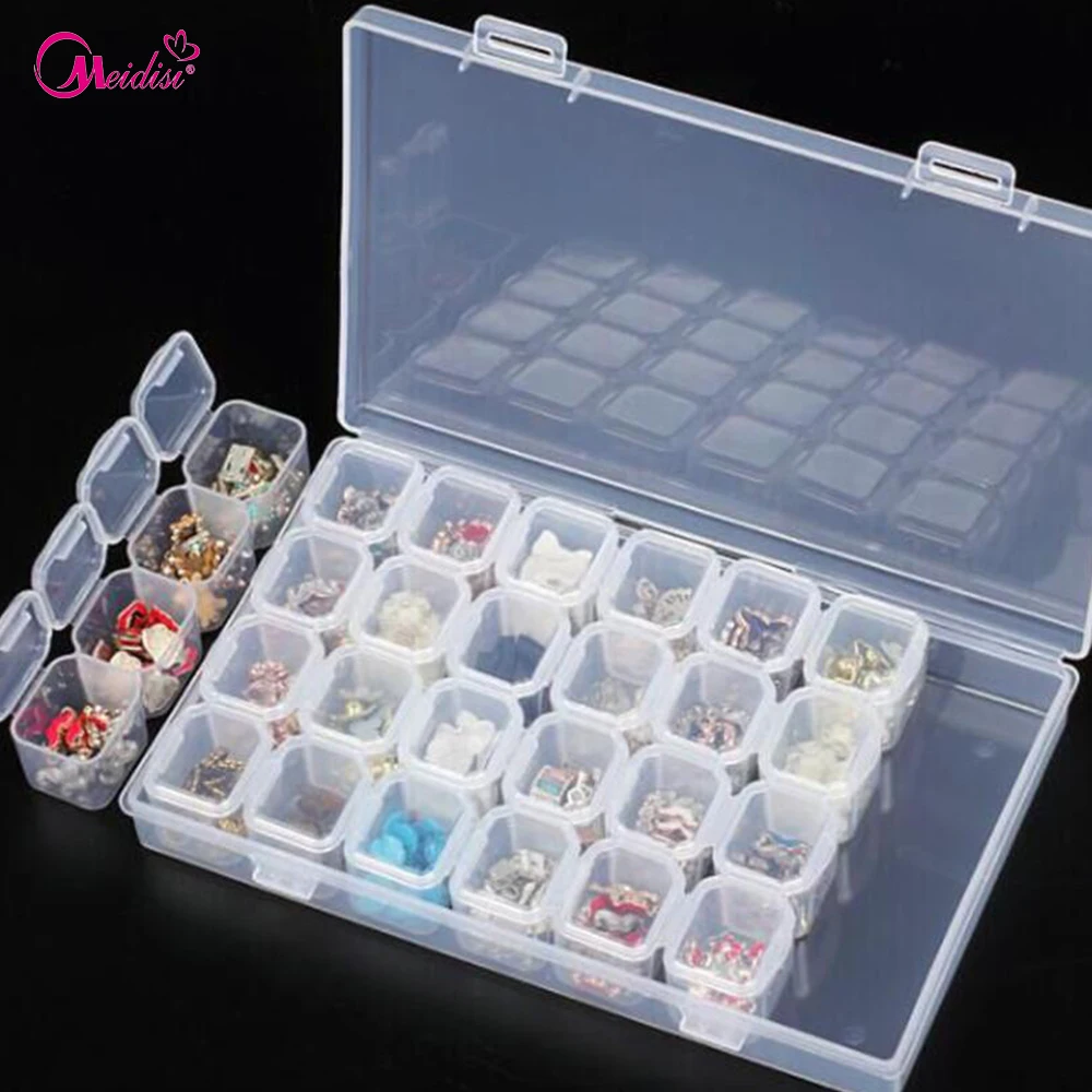 1pcs Storage Box Plastic Detachable 28 Slots Nail Art Tools Jewelry