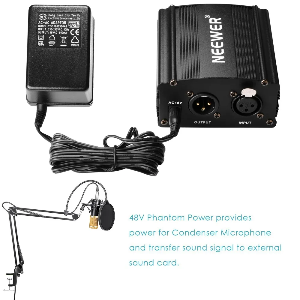 Neewer NW-800 конденсаторный микрофон(черный/золотой) и монитор наушники комплект с 48 В фантомный источник питания(черный)/амортизатор