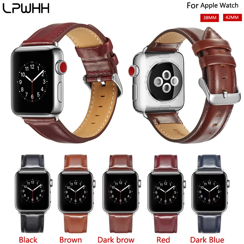 

LPWHH Genuine Leather Watch Band Strap For Apple Watch 38mm 42mm Pin Buckle Black Brown Durable Bracelet Watchbands Strap Iwatch