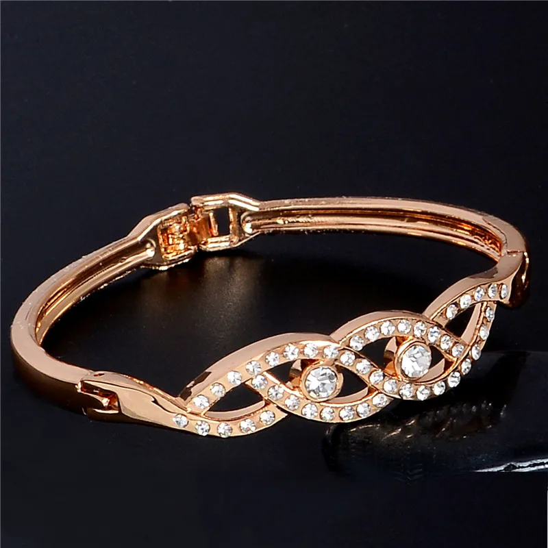

2018 New Fashion Elegant Women Bangle Wristband Bracelet Crystal Cuff Bling Lady Gift Gold Color Charms Bracelets & Bangles