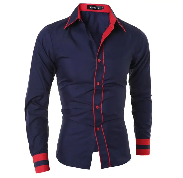 F-SFRWA, мужская рубашка,, модная, брендовая, мужская, одноцветная, с длинным рукавом, рубашка, мужская, Camisa Masculina, повседневная, тонкая, Chemise Homme XXL - Цвет: Navy shirt