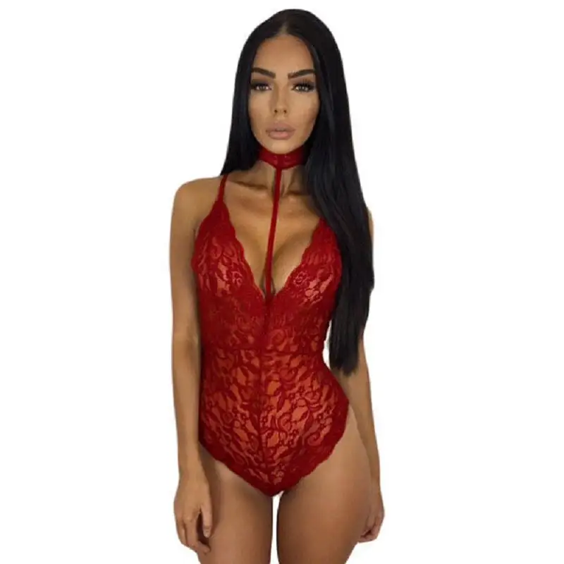 SEBOWEL Hot Sexy Lace Bodysuit Women Choker Neck See Through Skinny Body Jumpsuit Ladies Romper Combinaison Shorts Playsuits (10)