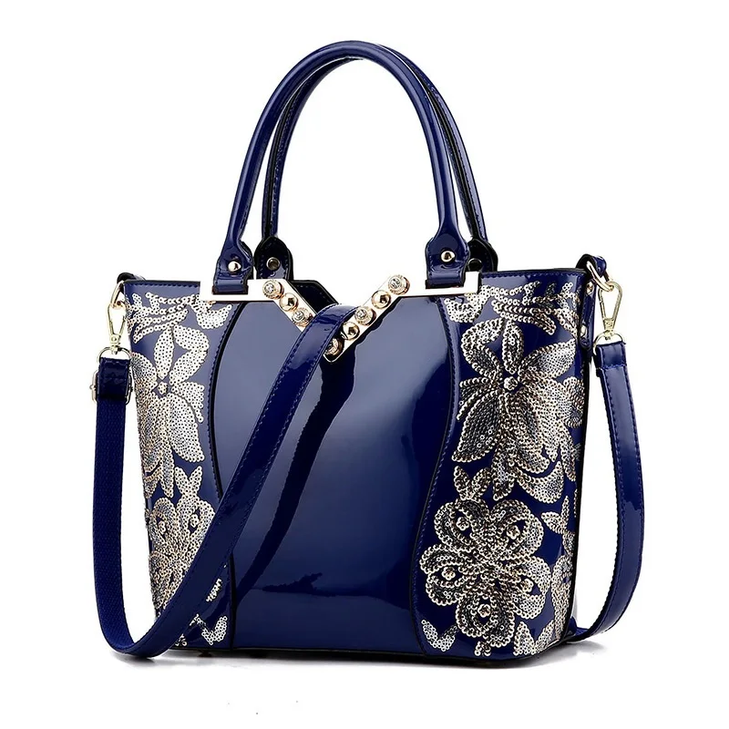 Роскошная женская сумка с вышивкой из блесток, лакированная кожаная сумка, бриллиантовая сумка через плечо, сумки-мессенджеры от известного бренда Bolso Mujer - Цвет: Deep Blue