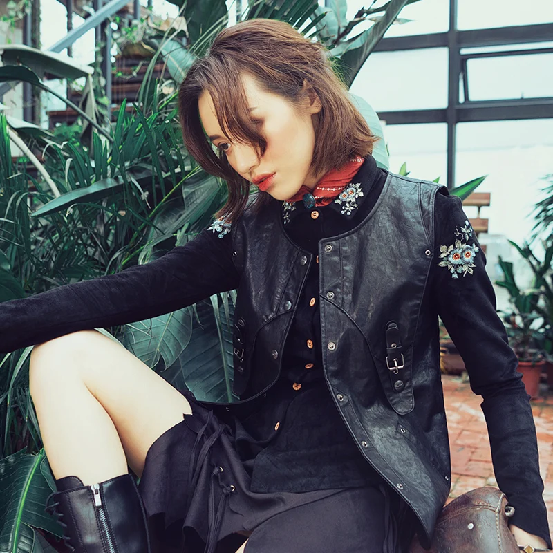 

[Aporia.As]Autumn Women Novelty Personality Unisex Punk European And American Style Casual Slim Black PU Leather Vest