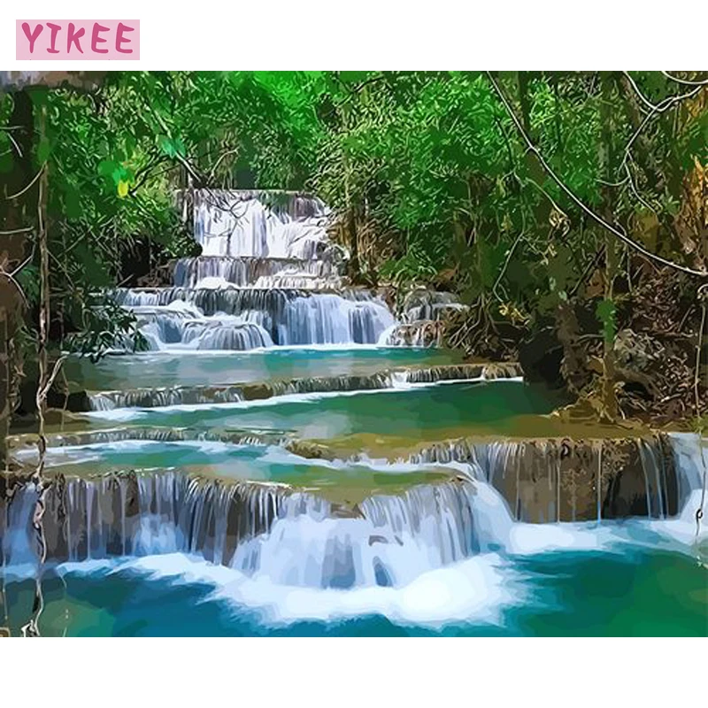 

diy oil painting for home decoration,foreast stream,handmade painting by numbers
